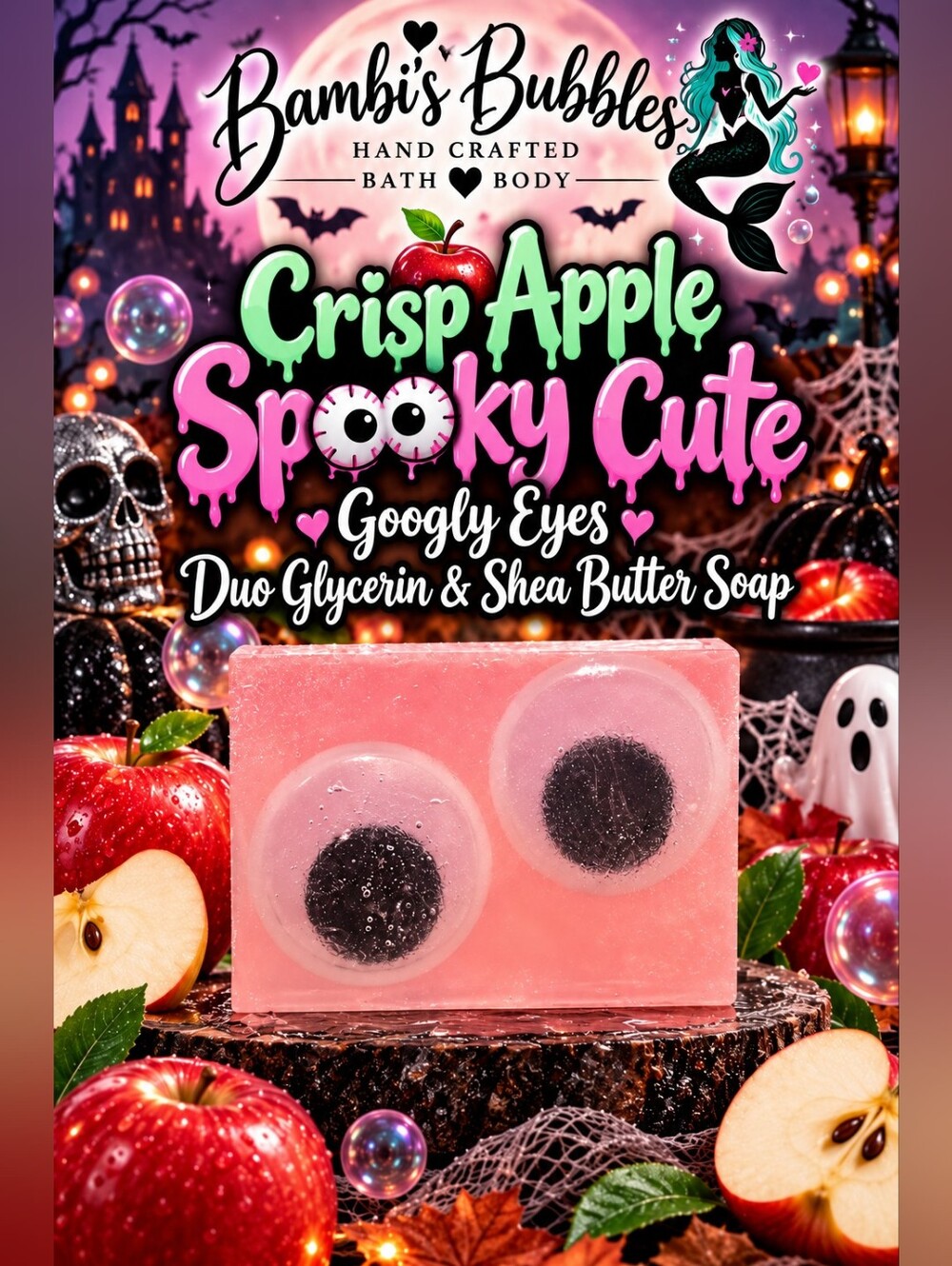 Back! & New Sniff Spooky Cute Googly Eyes Crips Apple Soap Bar 4oz - Picture 1 of 3
